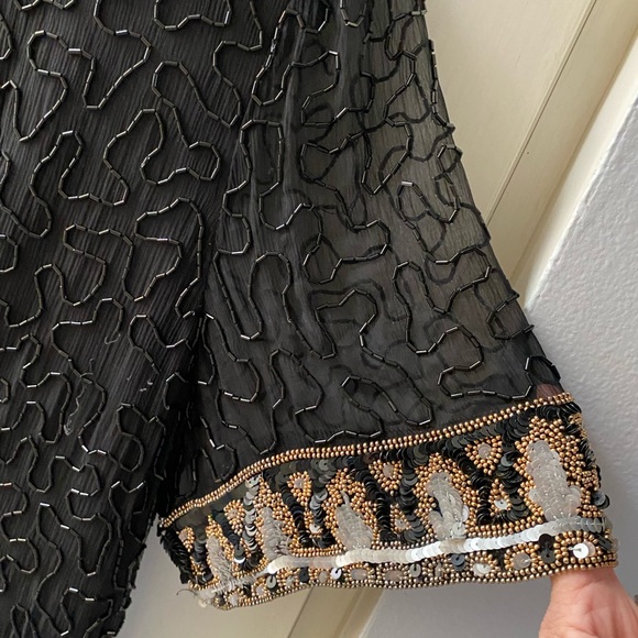 Vintage Beaded Cocktail Dress, 100% Black Silk, Beads & Sequins,by L Kazar,NY,2X - Picture 7 of 14